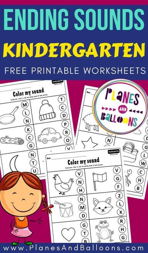 Ending sounds kindergarten worksheets free printable - phonics worksheets for kindergarten. #kindergarten #planesandballoons Ending Sounds Kindergarten, Ending Sounds Worksheets, Phonics Worksheets For Kindergarten, For Kindergarten, Ending Sounds, Literacy Activities Kindergarten, Kindergarten Phonics, Kindergarten Freebies, Kindergarten Worksheets Free Printables