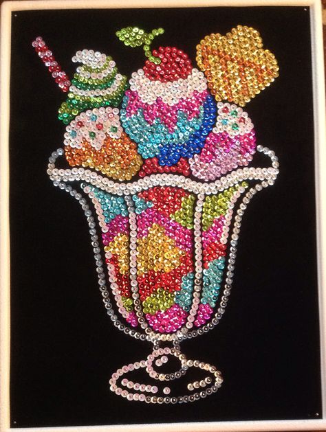 Art Ice Cream, Sequin Art, Rhinestone Designs Templates, Rhinestone Designs Pattern, Sequin Crafts, Rhinestone Crafts, Bling Design, Stencil Patterns, Rhinestone Art