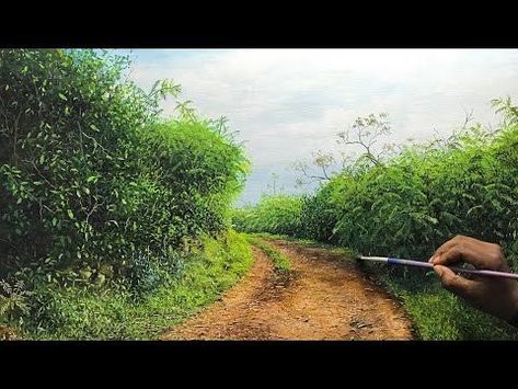 Dirt Road Acrylic Painting, How To Paint Dirt Acrylic, Painting Roads On Canvas, Grass Houses, Art Quilts Ideas, Landscape Tutorial, Boho Canvas Art, Art Homework, Road Landscape