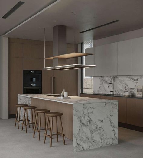 Cr: @artpartner_architects Dry Kitchen Island Design, Artpartner Architects, Dry Kitchen, Stylish Kitchen Design, Garden Wall Designs, Galley Kitchens, Marble Countertop, Kitchen Island Design, Island Design