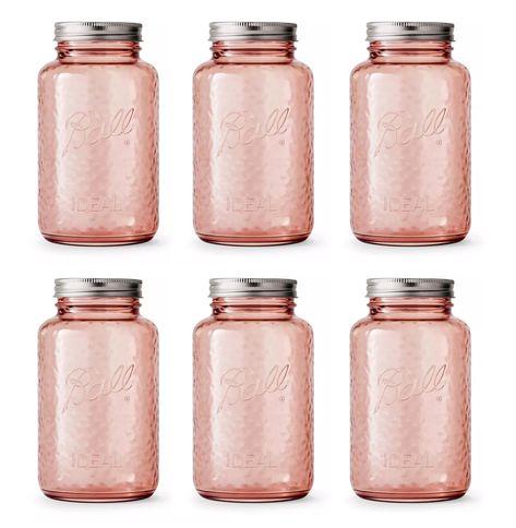 Pretty Canning Jars, Lunch Bentos, Painted Canisters, Kitchen Storage Jars, Pink Mason Jars, Jars Kitchen, Mason Jar Storage, Vintage Kitchen Accessories, Decorative Glass Jars