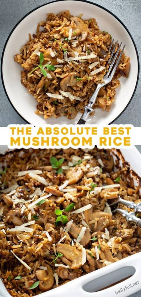 This mushroom rice recipe delivers in all the ways - so delicious, easy, and inexpensive, plus it's made all in one baking dish! Mushroom Risotto Recipes Easy, Asian Drumsticks, Baked Mushroom Rice, Mushroom Rice Casserole, Mushroom Rice Recipes, Rice Salads, Risotto Recipes Easy, Mushroom Risotto Recipes, Healthy And Unhealthy Food