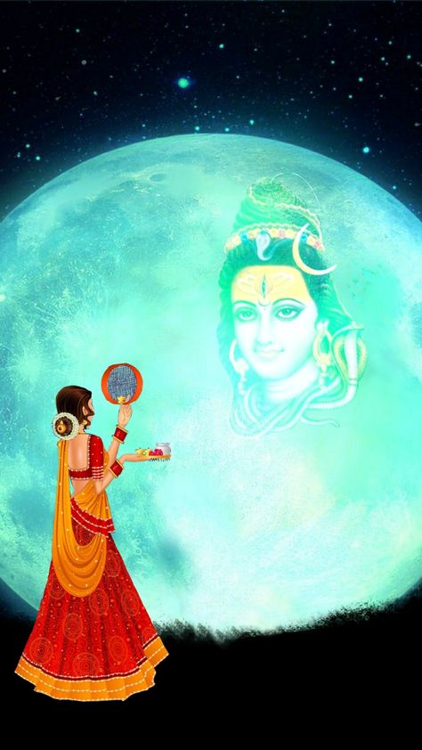 Karwachauth Images Hd, Karwachauth Wallpaper, Karwachauth Images, Worship Illustration, Mahadev Images, Art Painting Wallpaper, Parvati Maa, Shankar Ji, Maa Parvati