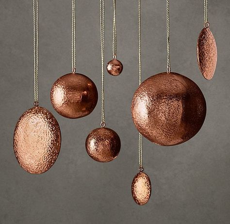 Hammered Copper Metal Ornament Collection ($12-$24, originally $15-$29) Copper Christmas Decor, Copper Ornaments, Copper Christmas, Blue Christmas Decor, Bohemian Christmas, Globe Ornament, Home For The Holidays, Hammered Metal, Black Christmas