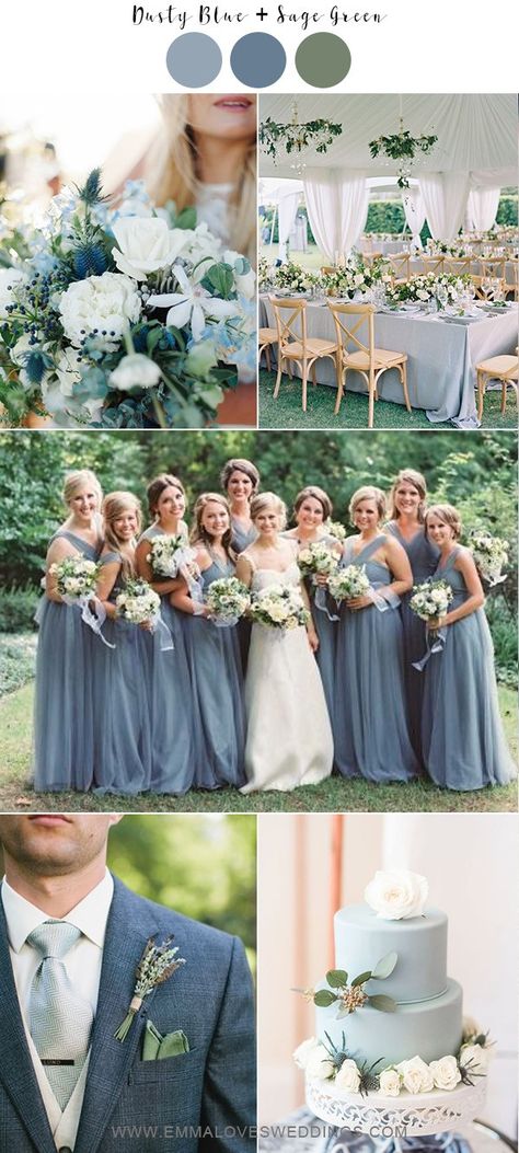 dusty blue and sage green wedding color ideas Dusty Blue Wedding Colors, Blue Wedding Colors, Sage Green Wedding Colors, Spring Wedding Outfit, Blue Green Wedding, Wedding Color Ideas, Green Themed Wedding, Dusty Blue Wedding, Green Wedding Colors