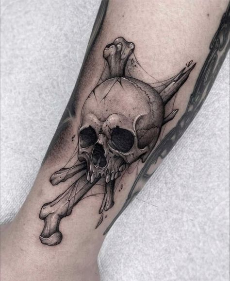 Skull Crossbones Tattoo, Crossbones Tattoo, Sg Tattoo, Trippy Tattoo, Black Skull Tattoo, Skull Hand Tattoo, Skull Sleeve Tattoos, Bone Tattoos, Skull Art Drawing