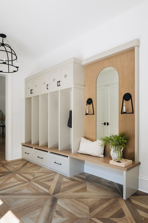 Look closely and you'll see that these spaces are tied together by many arches. A tasteful architectural feature that makes for a beautiful home. Colonial Mudroom, Rustic Mudroom, Franklin Homes, Spanish Colonial, Architectural Features, Organic Modern, Beautiful Home, Modern Rustic, New Construction