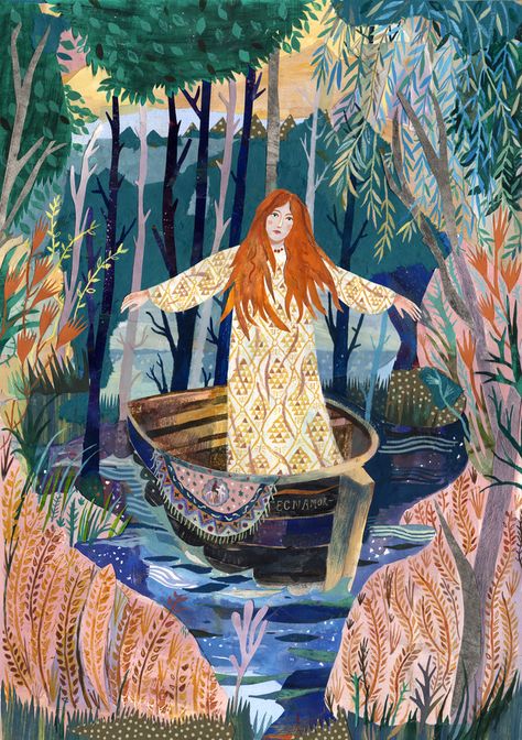 The Lady Of Shallott Lady Of Shalott, The Lady Of Shalott, Nature Art Prints, Art Et Illustration, Art And Illustration, The Lady, Art Plastique, Book Illustration, Mother Nature