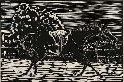 Runaway Horse, 1936 (linocut) Highland Pony, Lucian Freud, Relief Printmaking, Woodcut Art, Linoleum Print, Lino Art, Fox Illustration, Linocut Art, Limited Edition Art Print