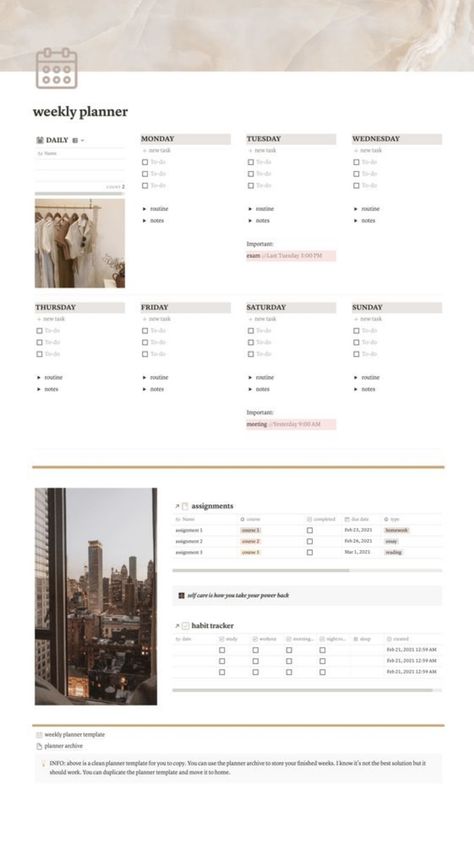These 10 exceptional and cost-free Notion weekly planner templates are your best weapons for an organized life. You can effortlessly access and customize them Library Notion, Notion Weekly Planner, School Notion, Notion Weekly, Planners Aesthetic, 2024 Notion, 2024 Journal, Simple Weekly Planner, Life Planner Organization