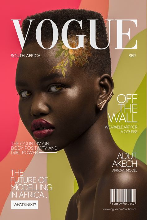 African Magazine Cover, African Poster, African Magazine, Vogue Poster, Magazine Design Cover, Adut Akech, Design In Photoshop, Magazine Ideas, Puri Recipes