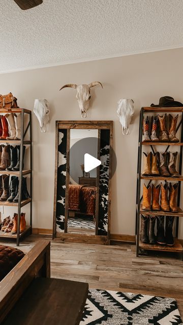 Cheyenne Swindle-Negrete on Instagram: "Updated master bedroom vid🤠

Bedding: @paseoroad cheyenne10 saves
Cowhide mirror: @liviloosbarnsigns 
Cowhide Sign: @beccasfarmhouseboutique 
*other links in my bio - amazon storefront 

#masterbedroom #westernlifestyle #westernhomedecor #western #westernbedroom" Small Western Bedroom, Cowhide Sign, Cowhide Mirror, Western Bedroom Ideas, Western Mirror, Western Bedrooms, Western Bedroom, Western Life, Amazon Storefront