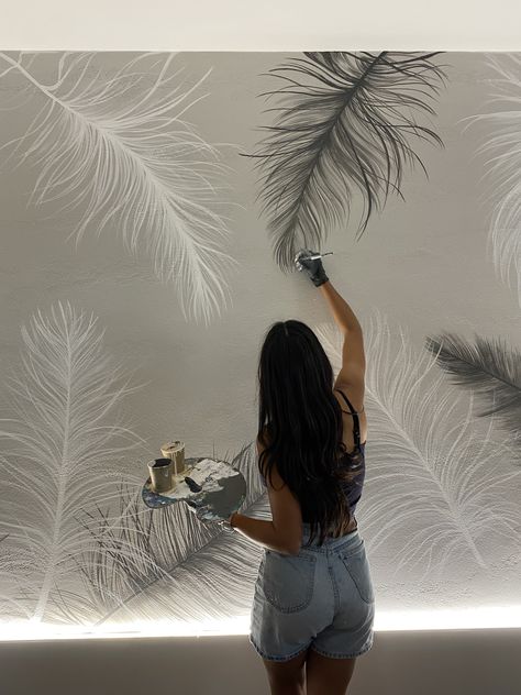 Wall Painting Ideas Creative, Bird Paintings On Canvas, Living Room Wall Designs, Wall Painting Techniques, House Roof Design, Diy Wall Painting, Wall Texture Design, Bedroom Murals, Wall Painting Decor