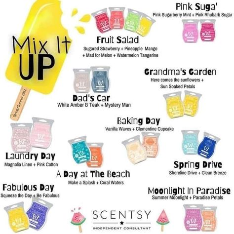 I love doing mix ups with wax bars and creating fun scent mixtures! Https://JessicaFelch.scentsy.us Scentsy 2022, Scentsy Mixers, Scentsy Mixology, Scentsy Posts, Summer Waxing, Scentsy Recipes, Scent Combos, Scentsy Ideas, Scentsy Bar