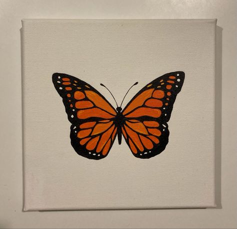 Brown Butterfly Drawing, Painted Butterfly Easy, Orange Butterfly Drawing, Orange Butterfly Painting, Monarch Butterfly Drawing, Doodle Art Flowers, Easy Mandala Drawing, Butterfly Art Painting, Small Canvas Paintings