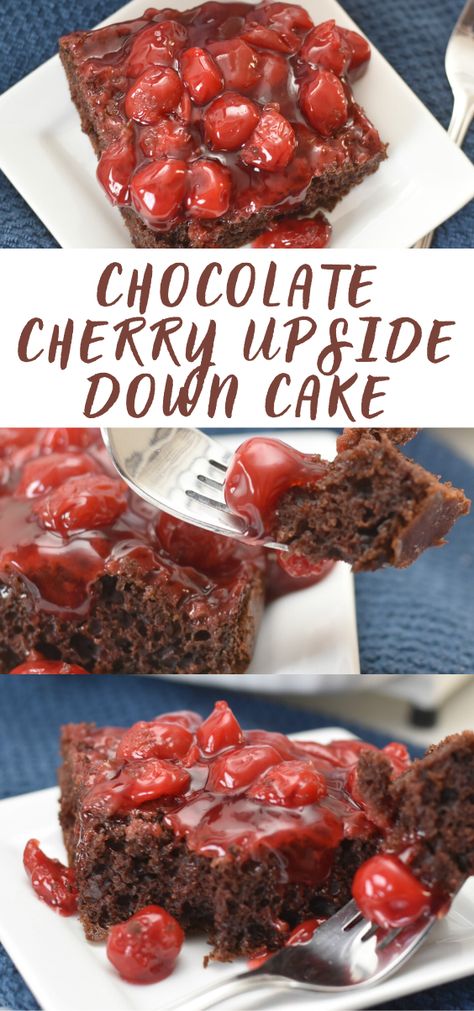 Chocolate Cherry Upside Down Cake, upside down cake, chocolate cherry desserts, desserts using box cake mix, desserts using cherry pie filling, easy desserts, 2 ingredient desserts, delicious cakes, chocolate cake recipe, chocolate cherry cake recipe, chocolate cherry cake Box Cake Mix Desserts, Chocolate Cake With Cherry Pie Filling, Chocolate Cherry Upside Down Cake, Chocolate Cherry Desserts, Using Cherry Pie Filling, Cherry Upside Down Cake, Cherry Pie Filling Recipes, 2 Ingredient Desserts, Chocolate Box Cake