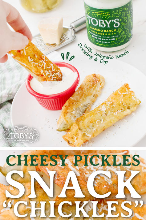 Pickles and cheese? Yes please! Try these awesome Cheesy Pickles Snack "Chickles" dipped in creamy handcrafted Jalapeno Ranch Dressing - Yum! #GoodOnAnything Cheesy Pickles, Ranch Pickles, Pickles And Cheese, Pickle Wraps, Jalapeno Ranch Dressing, Snack Attack, Ranch Dressing, Yes Please, Dinner Time