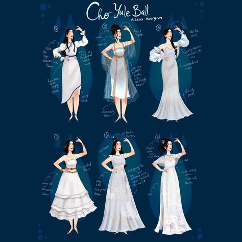 F L E U R | ❄️Cho Yule Ball❄️ Dress designs for Cho at the Yule Ball ❄️✨ In the book, her dress robes were described as silvery Chinese-style robes.… | Instagram Cho Yule Ball, Yule Ball Fan Art, Yule Ball Dress Aesthetic, Ball Dress Aesthetic, Ravenclaw Yule Ball, Yule Ball Outfits, Harry Potter Yule Ball, Yule Ball Dress, The Yule Ball