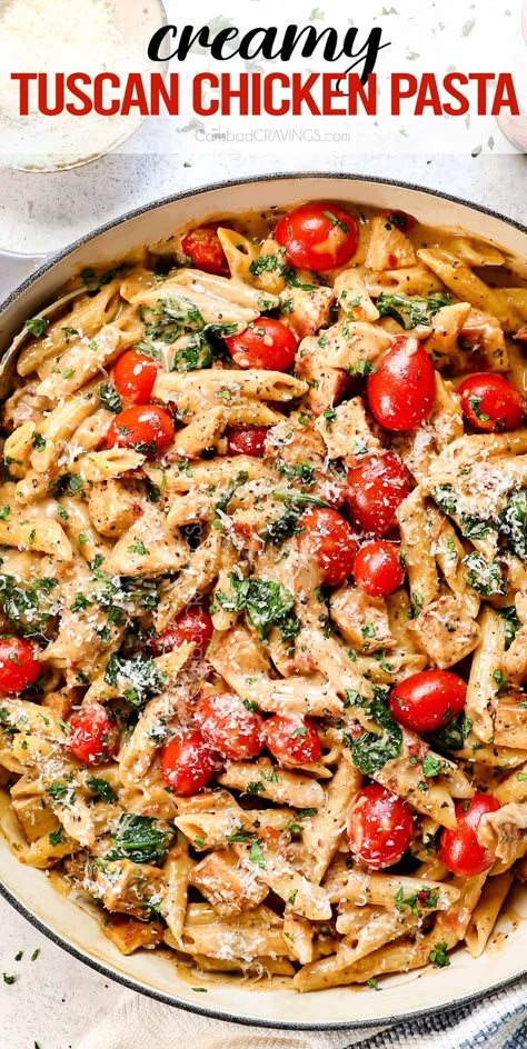 Chicken Tuscan Pasta - Carlsbad Cravings Tuscan Chicken And Pasta, Chicken Tuscan Pasta, Chicken Tuscan, Creamy Tuscan Chicken Pasta, 30 Minute Meals Chicken, Chicken Penne Pasta, Tuscan Pasta, Creamy Tuscan Chicken, Penne Pasta Recipes