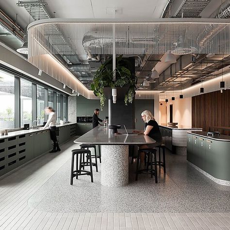 Urban Office Design, Office Design Inspo, Office Canteen, Woods Bagot, Commercial Office Design, Office Pantry, Australian Interior, Industrial Office Design, Australian Interior Design