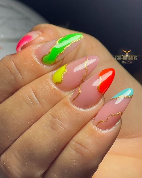 Nail Art Kit Tools, Carnival Nails, Pink Toe Nails, Summer Nails Ideas, Summer Nails 2023, Neon Acrylic Nails, Blue Acrylic Nails, Nails Now, Lines On Nails