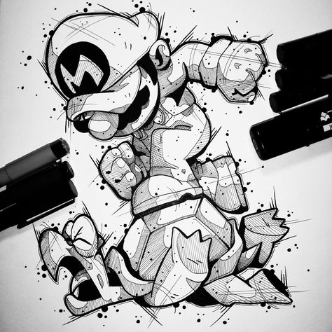 Muster Tattoos, Spooky Tattoos, Graffiti Style Art, Mario Art, Super Mario Brothers, Desenho Tattoo, Tattoo Art Drawings, Cartoon Tattoos, Dark Art Drawings