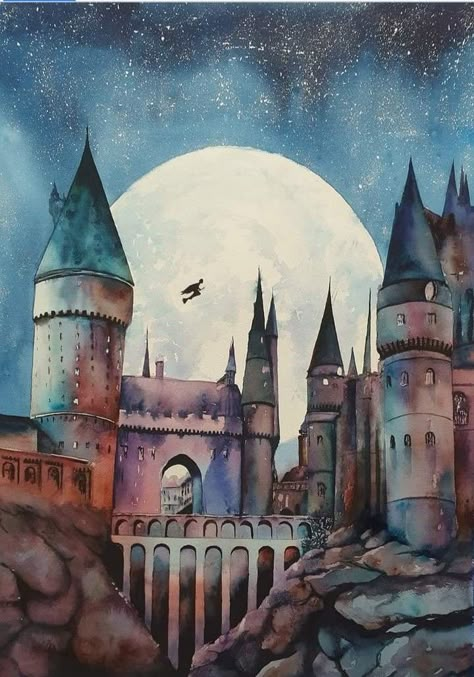 Hogwarts Watercolor Paintings, Harry Potter Watercolor Art Easy, Watercolor Art Harry Potter, Harry Potter Acrylic Painting Easy, Hogwarts Painting Easy, Hogwarts Castle Painting, Harry Potter Painting Ideas On Canvas, Harry Potter Painting Ideas Easy, Harry Potter Acrylic Painting