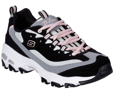 Skechers Store, Skechers D Lites, Sporty Casual, Cute Sneakers, Fabric Shoes, Skechers Women, Skechers Shoes, Designer Sneakers, Sneakers Black