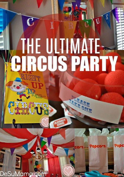 how to throw the ultimate circus party Circus Activities For Kids, Diy Circus Decorations, Circus Preschool, Diy Party Themes, Carnival Party Games, Carnival Themed Birthday Party, Clown Birthday, Circus Activities, Themed Graduation Party