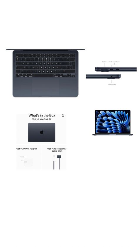 Apple 2024 MacBook Air 13-inch Laptop with M3 chip: 13.6-inch Liquid Retina Display, 8GB Unified Memory, 256GB SSD Storage, Backlit Keyboard, 1080p FaceTime HD Camera, Touch ID; Midnight Macbook Air M3 Midnight, Macbook Air Midnight, Macbook Midnight, Midnight Macbook, Apple Laptop Macbook, Mac Notebook, All Apple Products, Electronic Gift Ideas, Macbook Keyboard