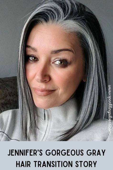 silver hair transition Gray Hair Transition, Black And Grey Hair, Silver Haired Beauties, Grey Hair Transformation, Hair Transition, Gorgeous Gray Hair, Grey Hair Inspiration, Beautiful Gray Hair, Gray Hair Growing Out