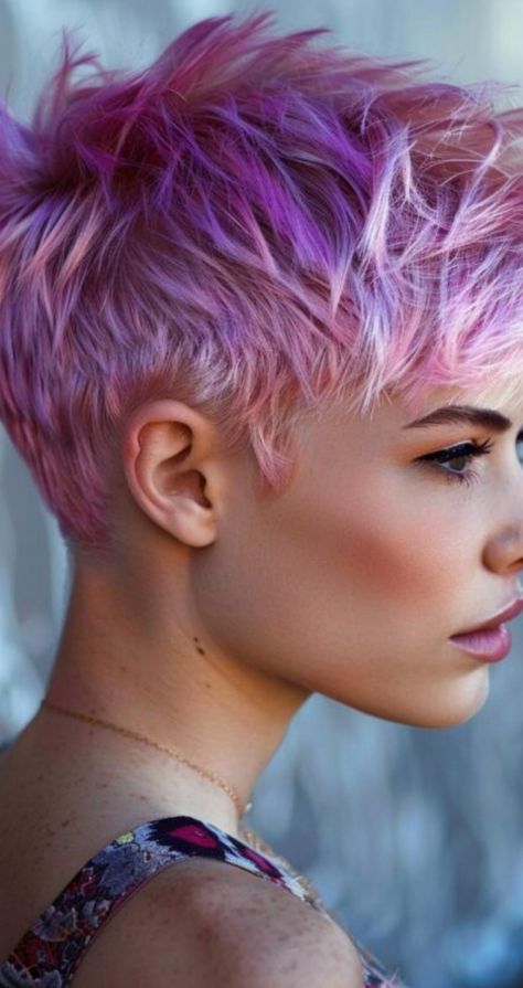 Make a statement with 28 short hair color ideas that are sure to turn heads. Whether you're a fan of vibrant hues or soft pastels, there's a shade for you. Short Pixie Haircuts Shaved Sides, Fun Pixie Hair Color, Hair Color For Short Hair Pixie, Pink Hair Color Ideas For Short Hair, Short Light Pink Hair, Hair Color Patterns, Pink Pixie Hair, Pixie Hair Color Ideas, Pastel Pixie Hair