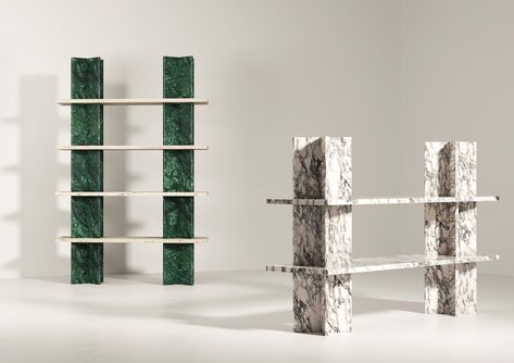 Granite Furniture Design, Marble Bookshelf, Unique Shelving Ideas, Granite Shelves, Shoe Rack Outdoor, Loewe Perfume, Granite Furniture, Marble Shelves, Golden Marble