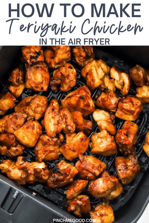 This is the best Air Fryer Teriyaki Chicken that cooks in under 15 minutes for an easy weeknight meal everyone will love! Juicy, succulent chicken tossed and perfectly cooked in a sticky, flavorful teriyaki sauce. Low-carb and gluten-free. Teriyaki Chicken Stir Fry Instant Pot, Easy Teriyaki Chicken Air Fryer, Teriyaki Chicken Bites Air Fryer, Chicken Teriyaki Air Fryer, Chinese Chicken Recipes Air Fryer, Air Fryer School Lunch Ideas, Teriyaki Chicken Air Fryer Recipes, Teriyaki Chicken In Air Fryer, Healthy Dinner Recipes For Diet