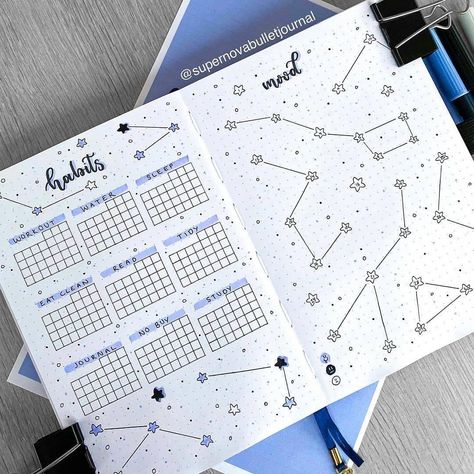 Astrology Bujo Theme, Bujo Constellation Theme, Constellation Mood Tracker, January Spread Ideas, Celestial Bujo Theme, Star Bujo Theme, Yearly Bujo Spreads, Astrology Bujo, Bujo Space Theme