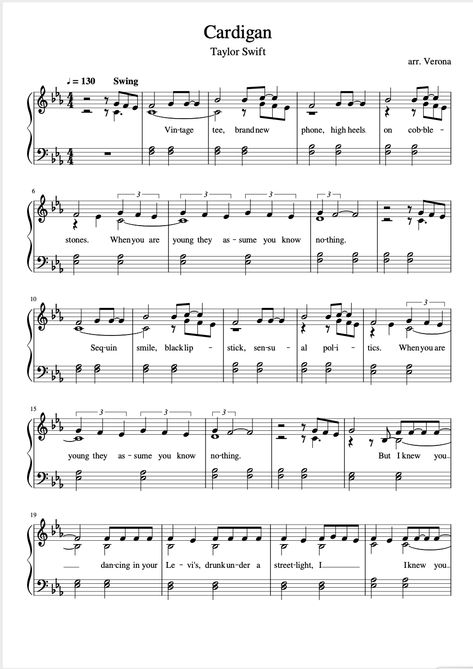 CARDIGAN - TAYLOR SWIFT (FREE SHEET MUSIC) Cardigan Sheet Music, Taylor Swift Violin Notes, Kahoot Piano Sheet Music, Cardigan Taylor Swift Piano Notes, Evermore Piano Sheet Music Taylor Swift, Music Sheets For Piano, Taylor Swift Folklore Piano Sheet Music, Cardigan Piano Taylor Swift, Taylor Swift Cello Sheet Music