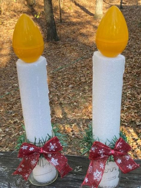 Pool Noodle Solar Light, Candles Out Of Pool Noodles, Pool Noodle Christmas Candles, Pool Noodle Christmas Crafts, Christmas Pool Noodle, Christmas Pool Noodle Ideas, Pool Noodle Christmas Decorations, Pool Noodle Garland, Chritmas Diy