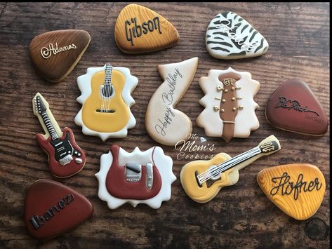 Guitar Cookies, Guitar Pick Cookies, Guitar Cookies Decorated, Guitar Pick Cookies Decorated, Guitar Cookies Royal Icing, Music Themed Cookies Decorated, Music Cookies Decorated, Music Cookies Royal Icing, Happy Retirement Decorations