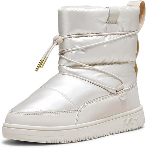 Amazon.com: PUMA Women's SNOWBAE PATENT Sneaker, Alpine Snow-Frosted Ivory, 7.5 : Clothing, Shoes & Jewelry Apres Ski Style, Womens Puma, Round Toe Boots, Ski Fashion, Rounded Toe Boots, Low Boots, Puma Women, Apres Ski, Toe Boots