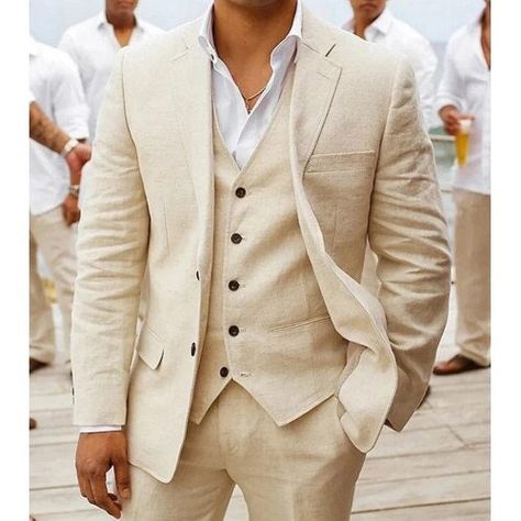 Beach Wedding Suits For Men, Suits For Men Casual, Beige Beach Wedding, Beach Wedding Suits, Suit Measurements, Casual Man, Man Blazer, Groom Tuxedo, Linen Suits