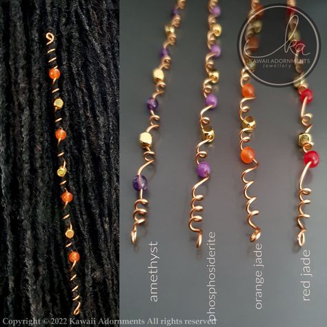 Bright colours, hair wraps, braid bead, gemstone loc jewelry, pack of 1, gold plated beads, will fit Sisterlocks or microlocs Diy Hair Jewelry For Locs, Sisterlock Hair Jewelry, Bead Hair Wrap, Hair Accessories For Locs, Loc Hair Accessories, Locs Beads, Diy Loc Jewelry, Loc Art, Locs Jewelry