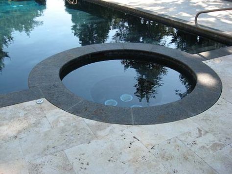 Classic Pools Tiles | Curved Pool Coping in Blue Sapphire available: Lead Time 8-9 weeks. Coping Around Pool, Dark Blue Pool, Pool Hut, Curved Pool, Round Spa, Round Hot Tub, Deck Makeover, Travertine Pool, Pool Stuff