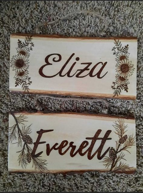 Custom name Plaques. STARTING at 35.00/each.  - prices will increase with name/word length, wood size, and design.  Message me and see if I can make your vision come to life! Wood Plaques Ideas Diy, Woodburning Art, Wood Burned Signs, Wood Burn Designs, Plaque Design, Name Wall Decor, Signs For Mom, Custom Name Sign, Personalized Wood Signs