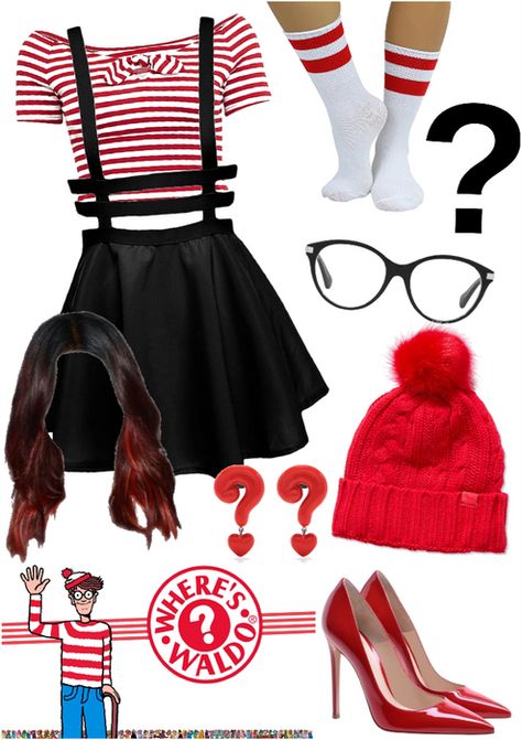 cute Waldo Outfit | ShopLook Wheres Waldo Costume For Women, Where’s Waldo Costume College, Wheres Waldo Halloween Costume, Womens Where’s Waldo Costume, Where's Waldo Costume, Waldo Costume, Closet Cosplay, Cute Themes, Diy Costumes