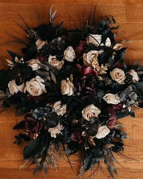 A bold and dramatic bouquet that perfectly complements a gothic bride’s unique style, blending deep burgundy and black tones with a touch of elegance.🖤 Bride Dominique @dominiqueandree Photographer @atfshoots #blackweddings #blackandburgundywedding #bridalblack #gothicbouquet #hallowenbouquet #goticwedding #moodywedding #moodybouquet #artificialflowers #weddindflorist #weddingvendor Goth Wedding Floral Arrangements, Dramatic Bouquet, Moody Wedding Bouquet, Gothic Wedding Bouquet, Wedding Floral Arrangements, Gothic Bride, Black Tones, Goth Wedding, Dark Wedding