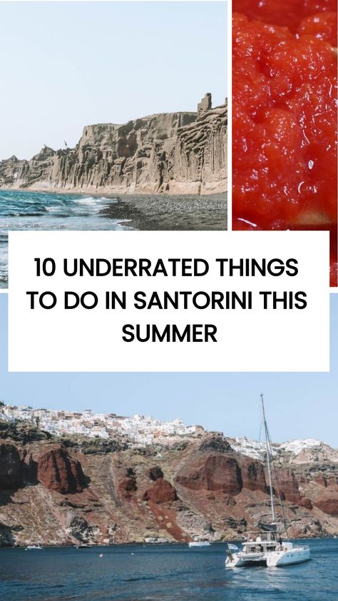 Santorini is famous for its breathtaking views of Oia, the stunning caldera, and the unique Red Beach. But there’s a lot more to this island than just these famous spots. Here are 10 Underrated Things To Do In Santorini! Red Beach Santorini Greece, Red Beach Santorini, Things To Do In Santorini, Paros Island, Santorini Travel, Canada Travel Guide, Bay Photo, Red Beach, Santorini Island