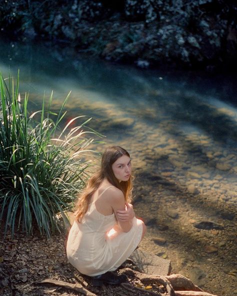 Shot on @cinestillfilm 800t. #cinestill #creek #nature #ophelia #photoshoot #cottagecore Ophelia Photoshoot, Photoshoot Cottagecore, Creek Photoshoot, Creek Nature, Fairy Photoshoot, Inspired Photoshoot, Fun Photoshoot, Photoshoot Poses, Cottage Core