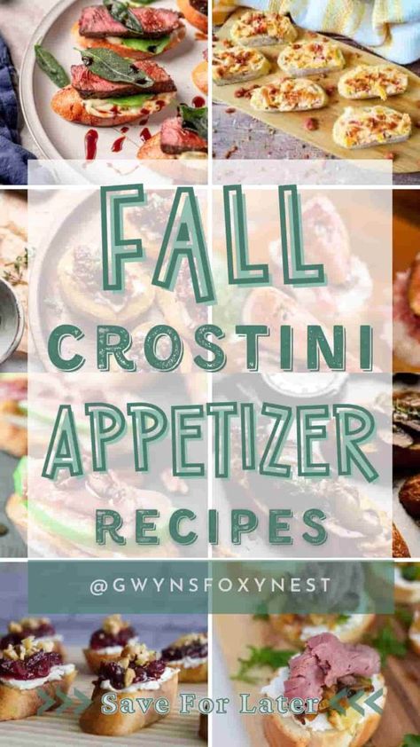 Crostini Appetizer For Fall Fall Bruschetta Recipe, Fall Amuse Bouche, Fall Crostini Appetizers, Crostini Appetizers Easy, Elegant Appetizers For Party, Book Club Appetizers, Fall Crostini, Bruschetta Appetizers, Crostini Appetizer