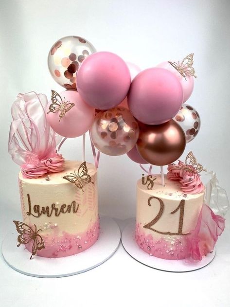 Girls 21st Birthday Cake, Pink 21st Birthday Cake, 21st Birthday Cake For Girls, Lotus Cake, Birthday Cake Roses, Floral Cake Design, Twin Birthday Cakes, Cake Designs For Girl, 14th Birthday Cakes