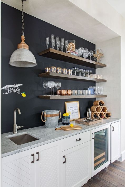 14 Sophisticated Chalkboard Paint Ideas for Grown Up Spaces White Bar Cabinet, Bars Ideas, Bar Cabinet Design, Modern Bar Cabinet, Basement Kitchenette, Coffee Mornings, Coffee Inspiration, Space Coffee, Серая Кухня